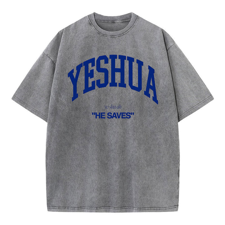 Christianartworkshop Yeshua "He Saves" Washed T-Shirt