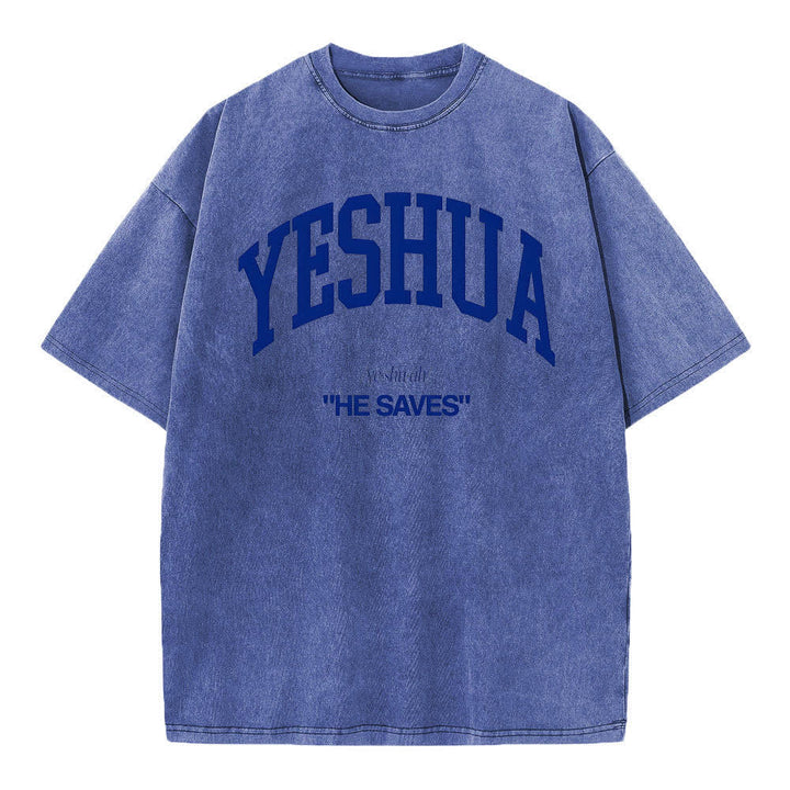 Christianartworkshop Yeshua "He Saves" Washed T-Shirt