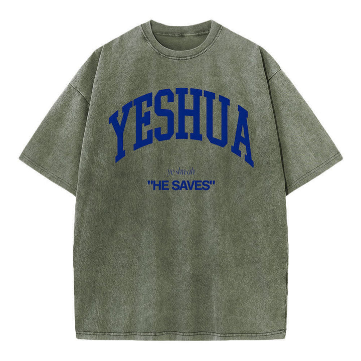 Christianartworkshop Yeshua "He Saves" Washed T-Shirt