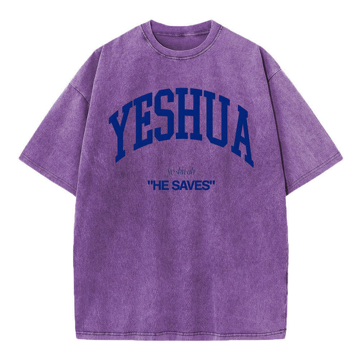 Christianartworkshop Yeshua "He Saves" Washed T-Shirt