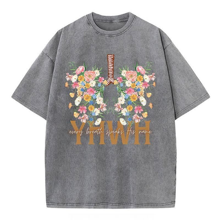 Christianartworkshop  YHWH Floral Design Washed T-Shirt