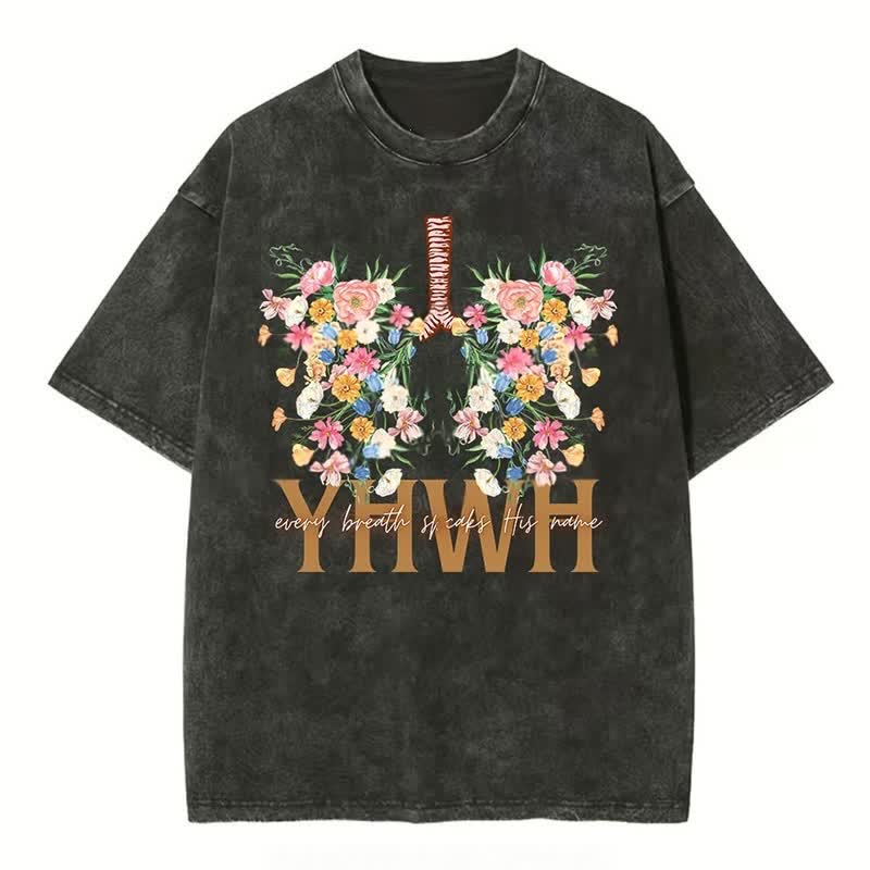 Christianartworkshop  YHWH Floral Design Washed T-Shirt