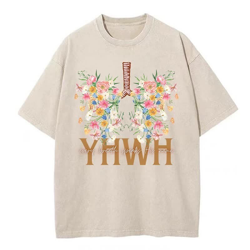 Christianartworkshop  YHWH Floral Design Washed T-Shirt