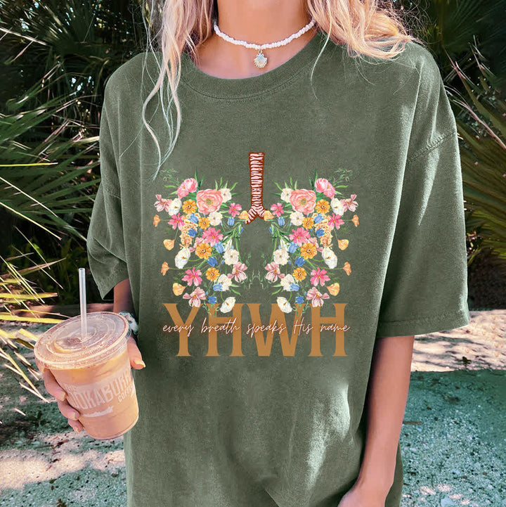 Christianartworkshop  YHWH Floral Design Washed T-Shirt