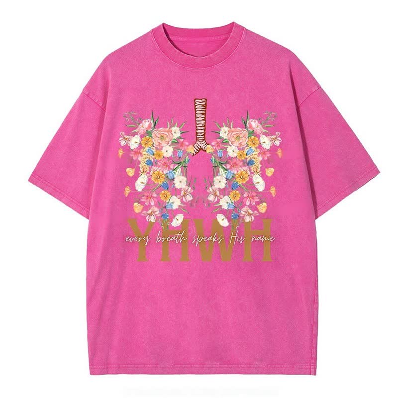 Christianartworkshop  YHWH Floral Design Washed T-Shirt