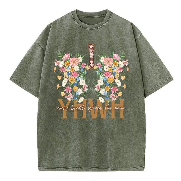 Christianartworkshop  YHWH Floral Design Washed T-Shirt