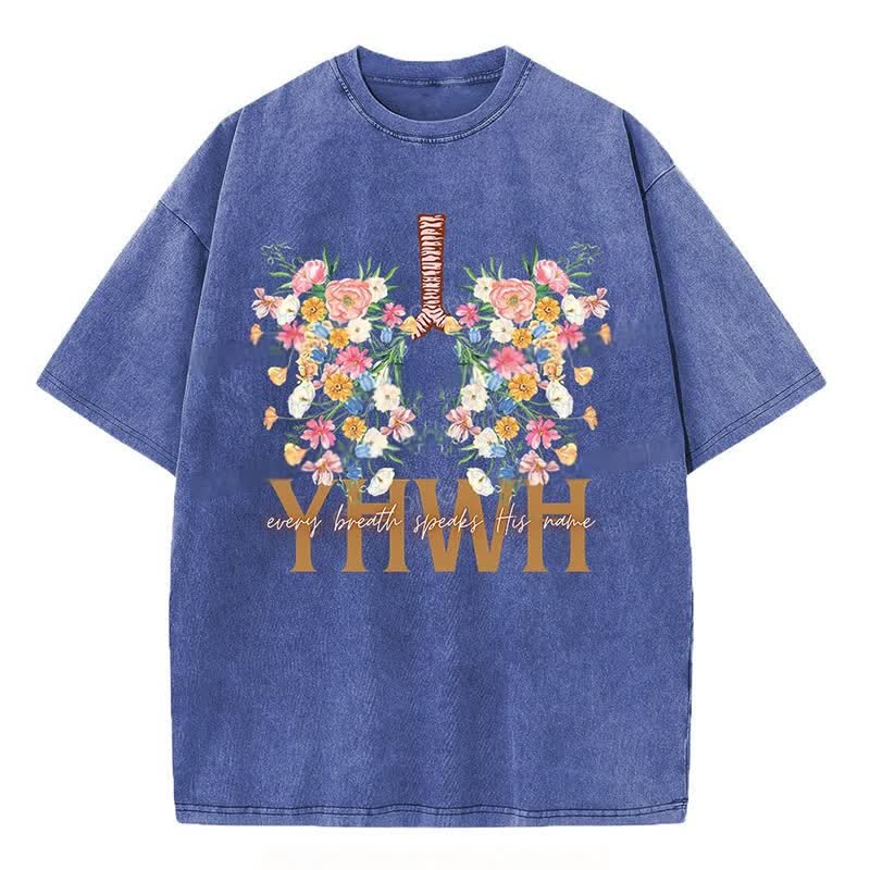 Christianartworkshop  YHWH Floral Design Washed T-Shirt