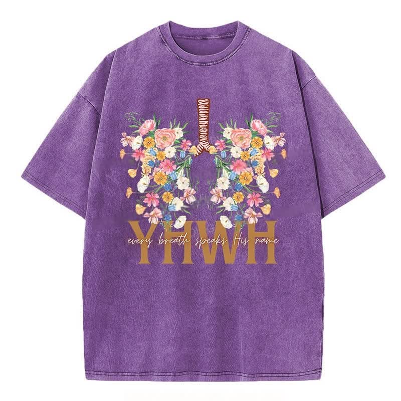 Christianartworkshop  YHWH Floral Design Washed T-Shirt