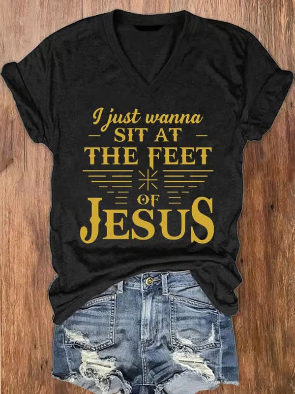 Christianartworkshop I Just Wanna Sit At The Feet of Jesus V-neck T-Shirt