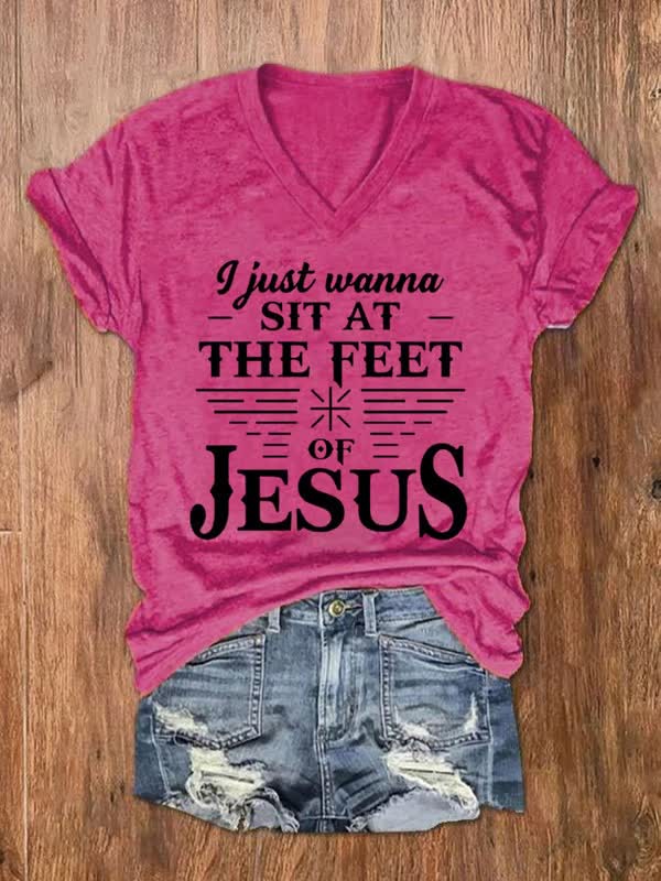 Christianartworkshop I Just Wanna Sit At The Feet of Jesus V-neck T-Shirt