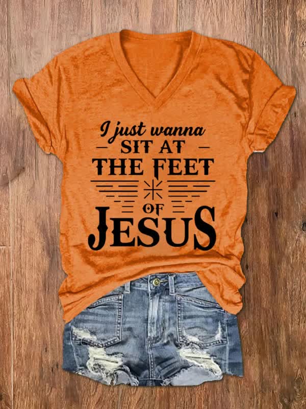 Christianartworkshop I Just Wanna Sit At The Feet of Jesus V-neck T-Shirt