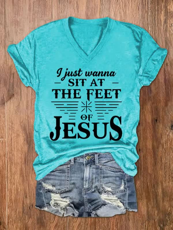 Christianartworkshop I Just Wanna Sit At The Feet of Jesus V-neck T-Shirt