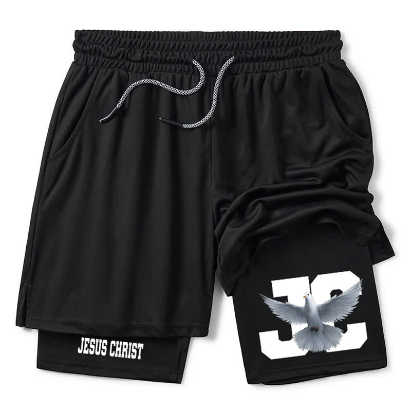 Christianartworkshop Dove and Cross Black Athletic Shorts