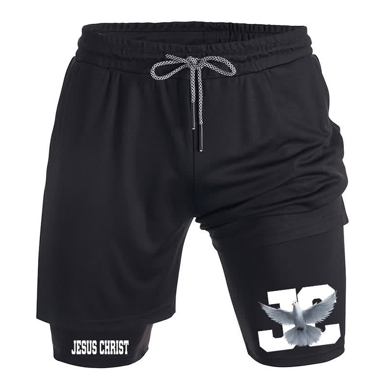 Christianartworkshop Dove and Cross Black Athletic Shorts