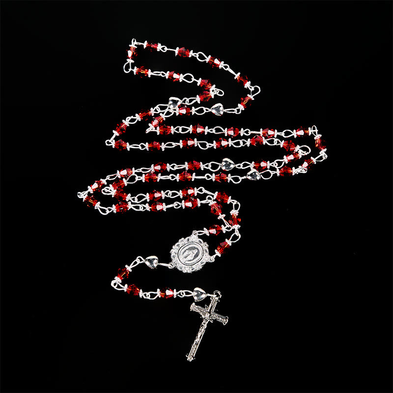 FREE Today: Miraculous Medal & Crucifix of 6 mm Polyhedron Red Glass Alloy Chain Rosary