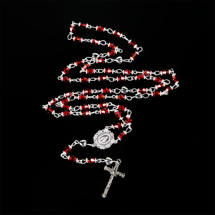 FREE Today: Miraculous Medal & Crucifix of 6 mm Polyhedron Red Glass Alloy Chain Rosary