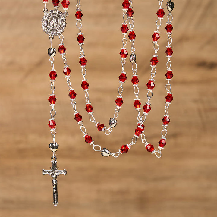 FREE Today: Miraculous Medal & Crucifix of 6 mm Polyhedron Red Glass Alloy Chain Rosary