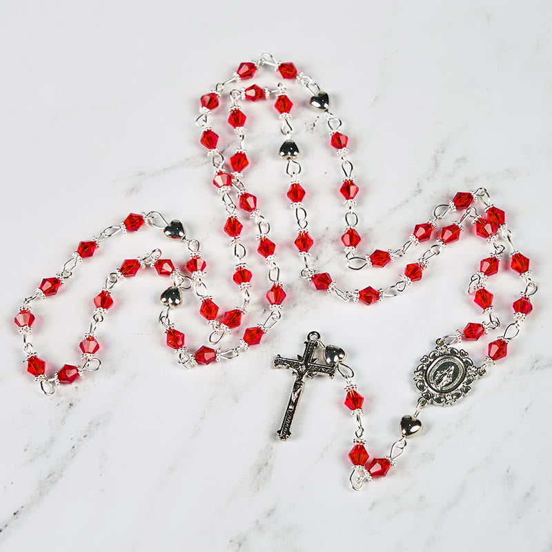 FREE Today: Miraculous Medal & Crucifix of 6 mm Polyhedron Red Glass Alloy Chain Rosary