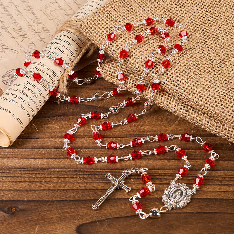 FREE Today: Miraculous Medal & Crucifix of 6 mm Polyhedron Red Glass Alloy Chain Rosary