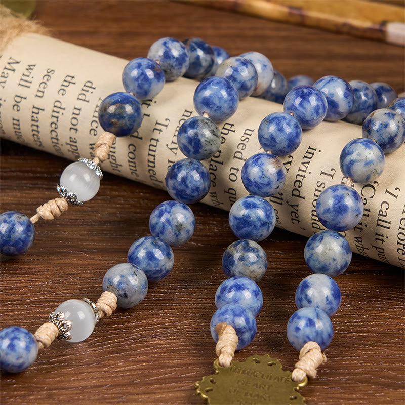 FREE Today: Immaculate Heart of Mary & Crucifix of 8 mm Round Blue Stone Nylon Cord Rosary
