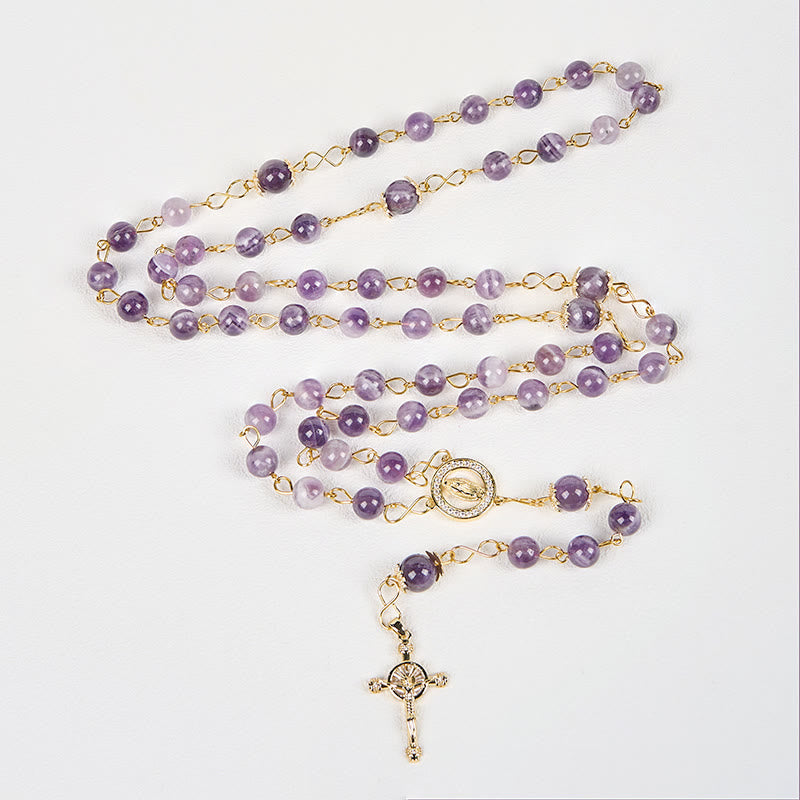 Christianartworkshop Our Lady of Guadalupe & Crucifix of 8mm Round Purple Crystal Rosary