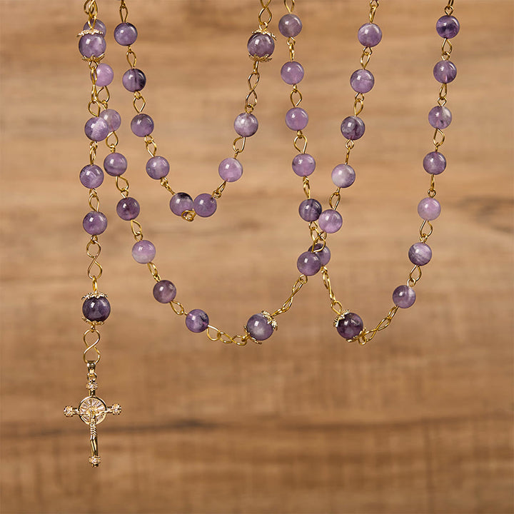 Christianartworkshop Our Lady of Guadalupe & Crucifix of 8mm Round Purple Crystal Rosary