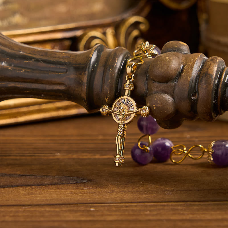 Christianartworkshop Our Lady of Guadalupe & Crucifix of 8mm Round Purple Crystal Rosary