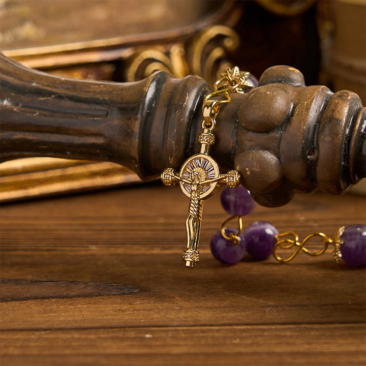 Christianartworkshop Our Lady of Guadalupe & Crucifix of 8mm Round Purple Crystal Rosary - image 6