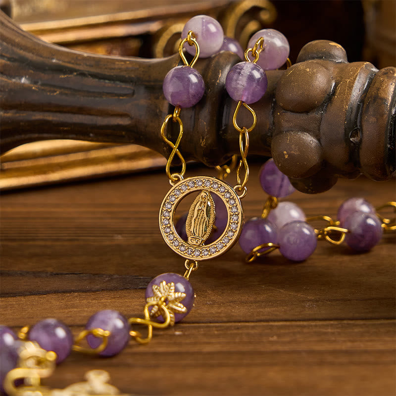 Christianartworkshop Our Lady of Guadalupe & Crucifix of 8mm Round Purple Crystal Rosary