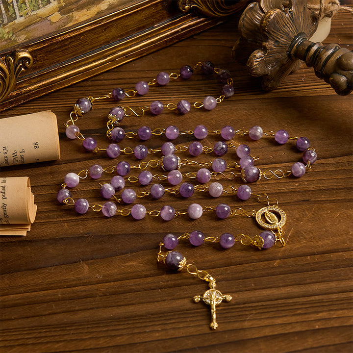 Christianartworkshop Our Lady of Guadalupe & Crucifix of 8mm Round Purple Crystal Rosary