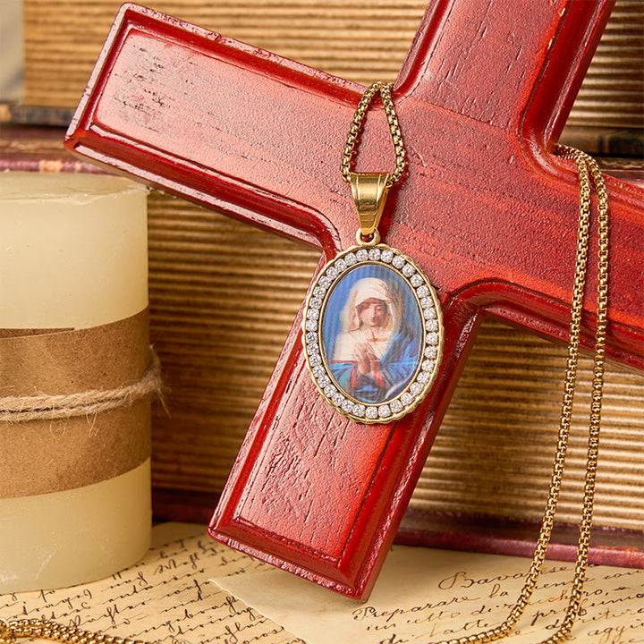 FREE Today: Our Lady Pray For Us - Holy Mary in Prayer Necklace A Profound Symbol of Devotion