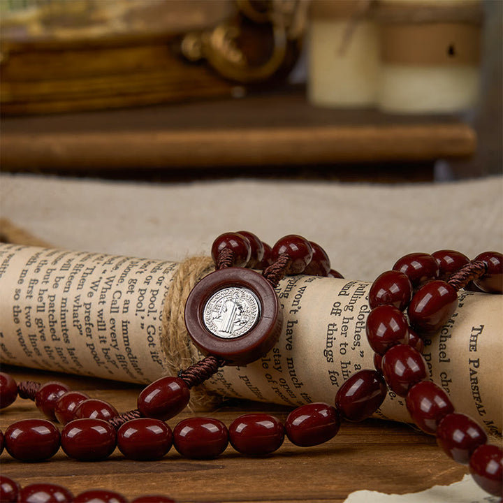 Christianartworkshop St. Benedict & Crucifix of 8*10mm Oval Bead Rosary - Three Timeless Colors