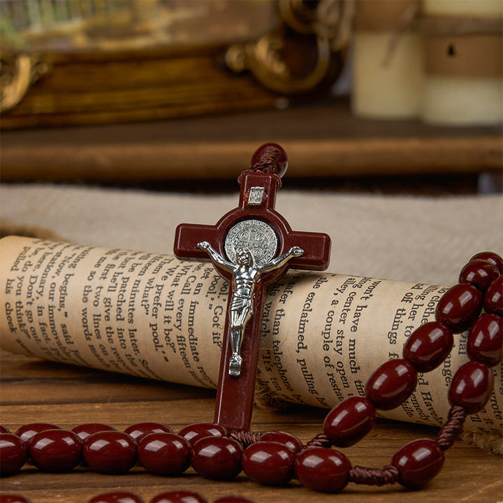 Christianartworkshop St. Benedict & Crucifix of 8*10mm Oval Bead Rosary - Three Timeless Colors