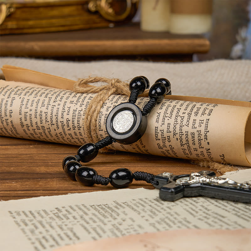 Christianartworkshop St. Benedict & Crucifix of 8*10mm Oval Bead Rosary - Three Timeless Colors