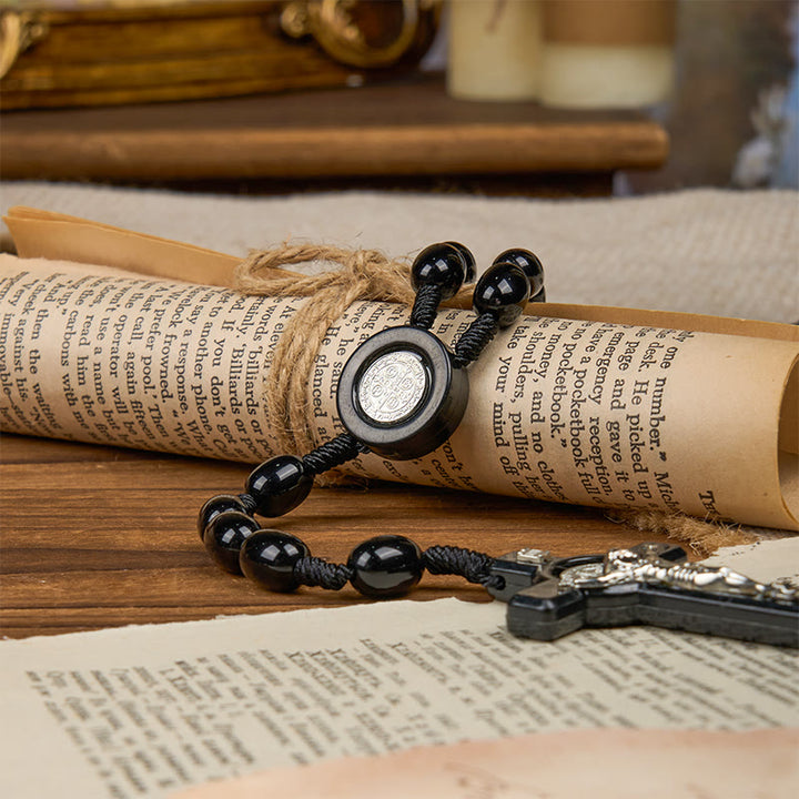 Christianartworkshop St. Benedict & Crucifix of 8*10mm Oval Bead Rosary - Three Timeless Colors
