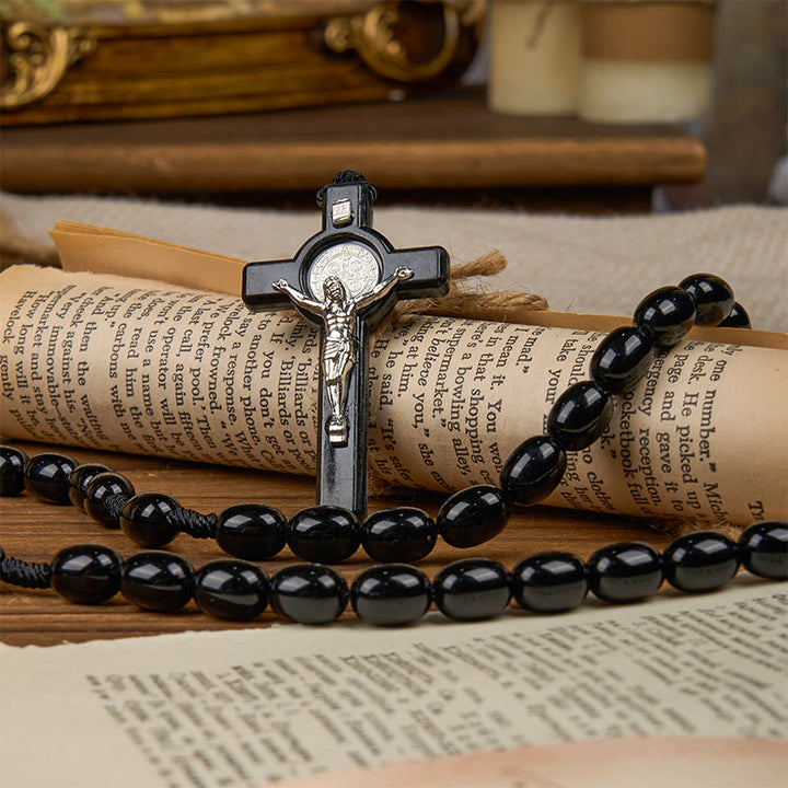 Christianartworkshop St. Benedict & Crucifix of 8*10mm Oval Bead Rosary - Three Timeless Colors