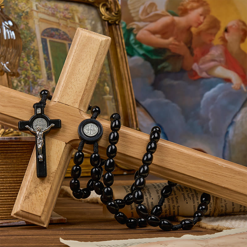 FREE Today: St. Benedict & Crucifix of 8*10mm Oval Bead Rosary - Three Timeless Colors