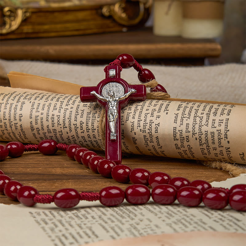 FREE Today: St. Benedict & Crucifix of 8*10mm Oval Bead Rosary - Three Timeless Colors