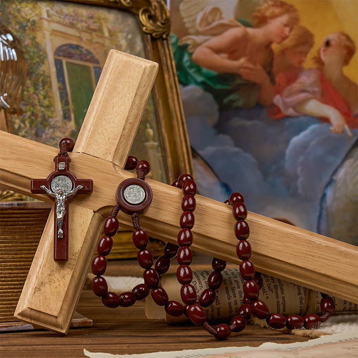 Christianartworkshop St. Benedict & Crucifix of 8*10mm Oval Bead Rosary - Three Timeless Colors
