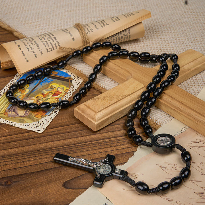 Christianartworkshop St. Benedict & Crucifix of 8*10mm Oval Bead Rosary - Three Timeless Colors