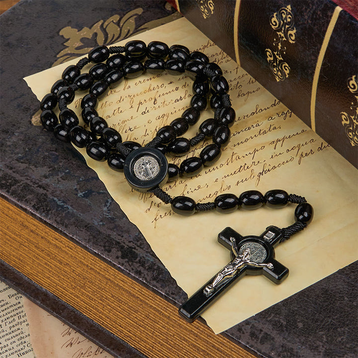 Christianartworkshop St. Benedict & Crucifix of 8*10mm Oval Bead Rosary - Three Timeless Colors