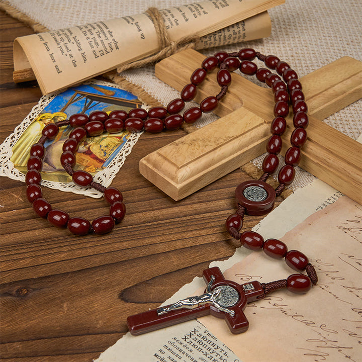 Christianartworkshop St. Benedict & Crucifix of 8*10mm Oval Bead Rosary - Three Timeless Colors