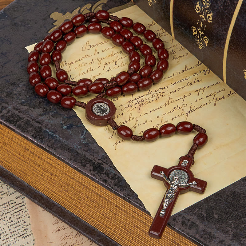 FREE Today: St. Benedict & Crucifix of 8*10mm Oval Bead Rosary - Three Timeless Colors