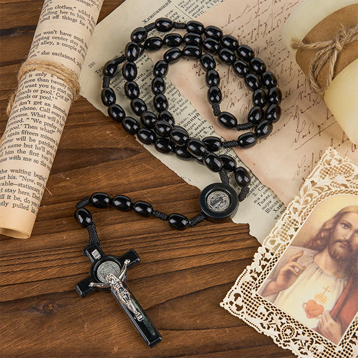 FREE Today: St. Benedict & Crucifix of 8*10mm Oval Bead Rosary - Three Timeless Colors