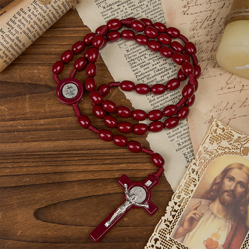 FREE Today: St. Benedict & Crucifix of 8*10mm Oval Bead Rosary - Three Timeless Colors