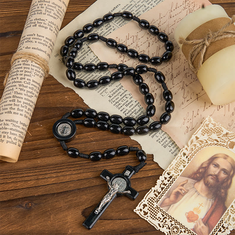 FREE Today: St. Benedict & Crucifix of 8*10mm Oval Bead Rosary - Three Timeless Colors