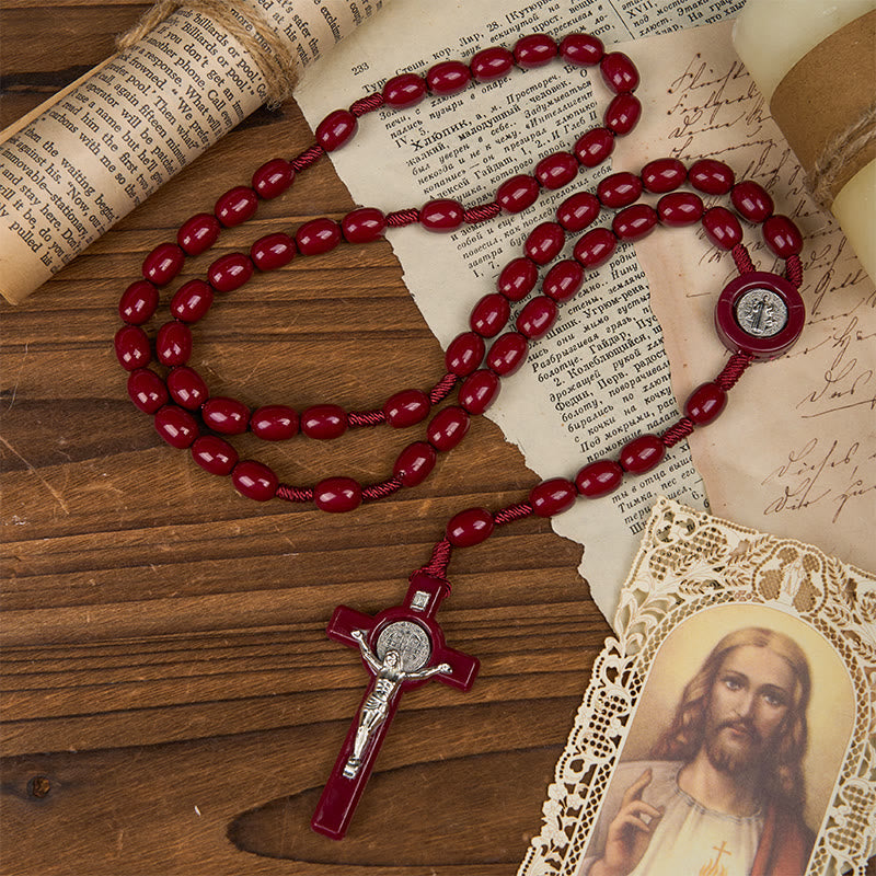 FREE Today: St. Benedict & Crucifix of 8*10mm Oval Bead Rosary - Three Timeless Colors