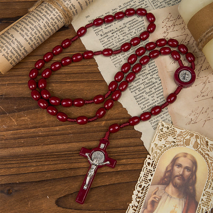 FREE Today: St. Benedict & Crucifix of 8*10mm Oval Bead Rosary - Three Timeless Colors