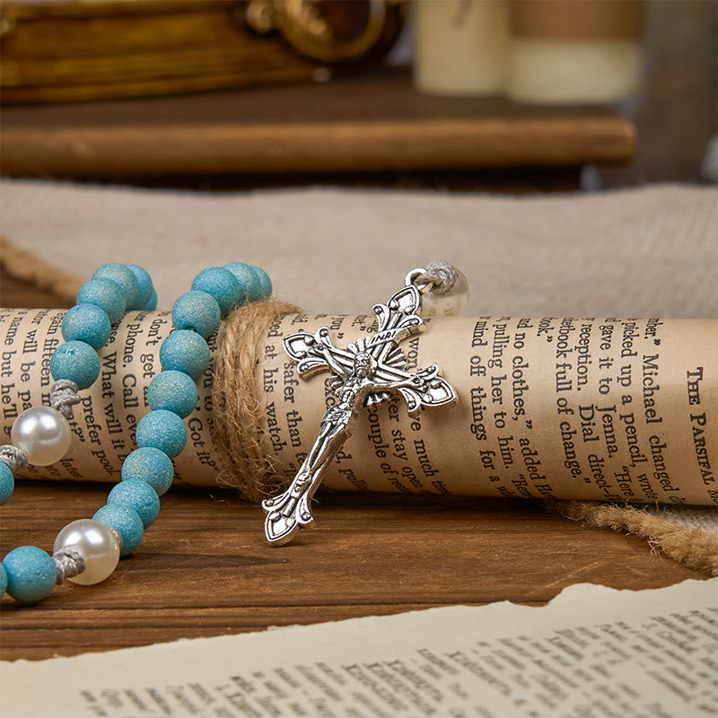 Christianartworkshop Our Lady & Crucifix of 8mm Sparkling Glass Sand Bead Rosary