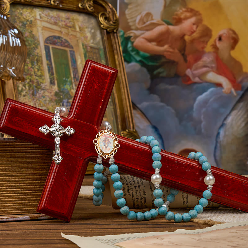 Christianartworkshop Our Lady & Crucifix of 8mm Sparkling Glass Sand Bead Rosary